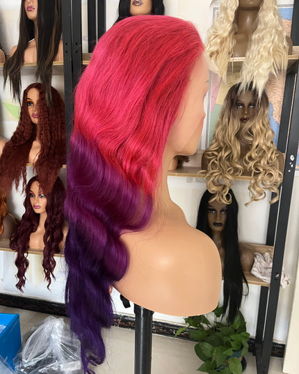 Human Hair Wig 12A Body Wave ombre Pink and Purple color