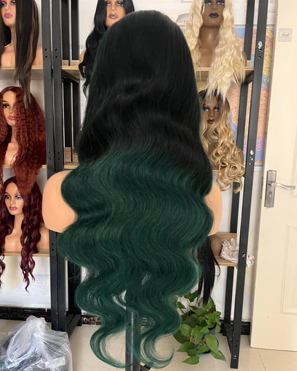 Human Hair Wig 12A Body Wave highlight Ombre 1b/green color