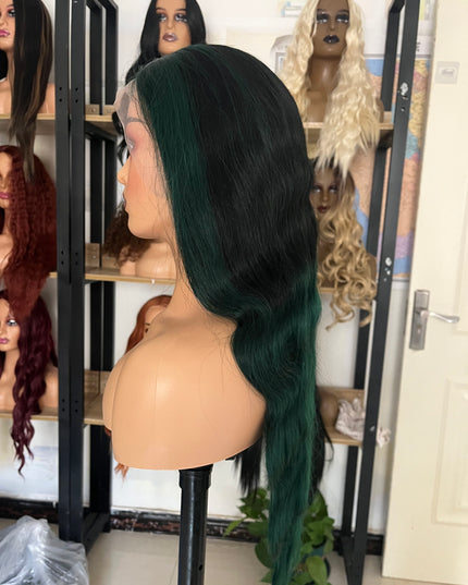 Human Hair Wig 12A Body Wave highlight Ombre 1b/green color