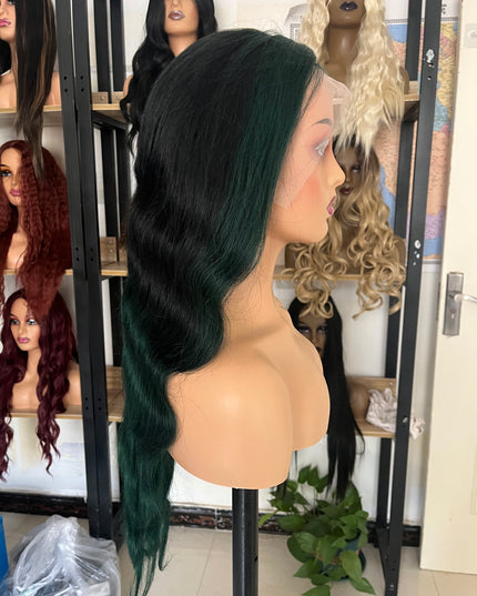 Human Hair Wig 12A Body Wave highlight Ombre 1b/green color