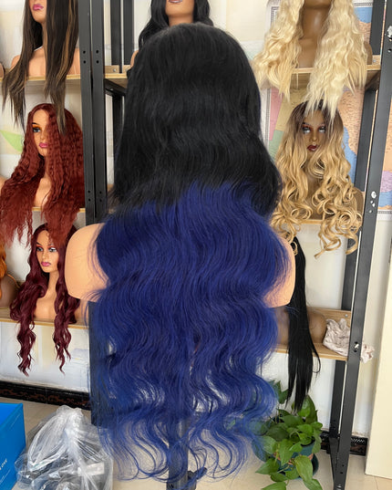 Human Hair Wig Body Wave ombre 1B/Blue color