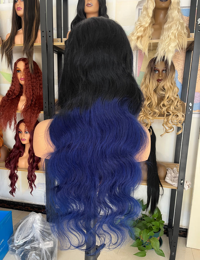 Human Hair Wig Body Wave ombre 1B/Blue color