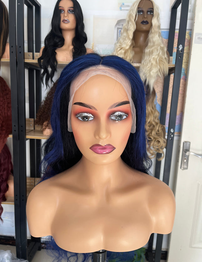 Human Hair Wig Body Wave ombre 1B/Blue color