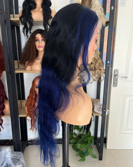 Human Hair Wig Body Wave ombre 1B/Blue color