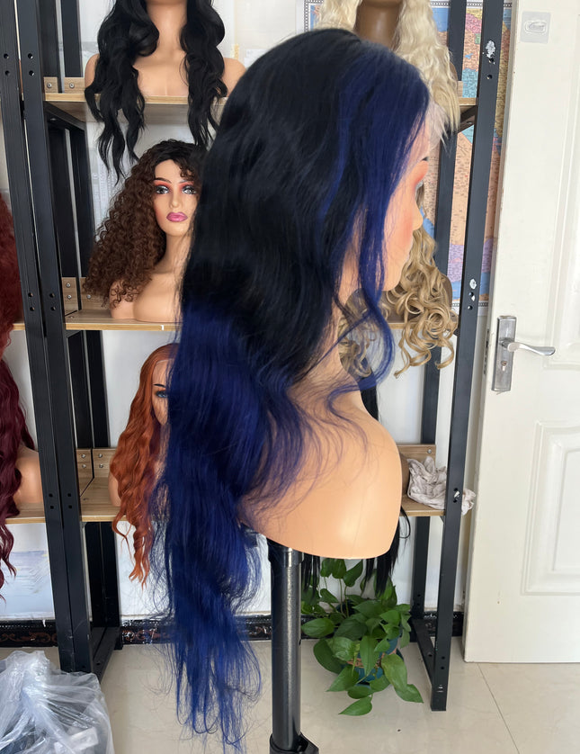 Human Hair Wig Body Wave ombre 1B/Blue color