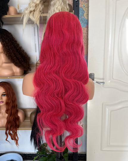Human Hair Wig 12A Body Wave pink color