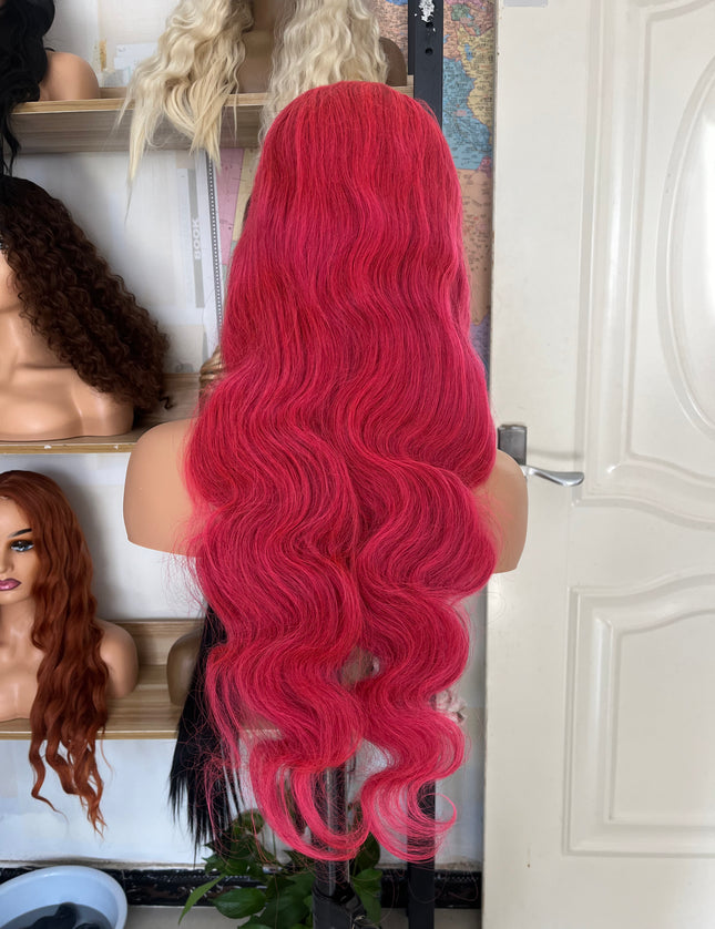 Human Hair Wig 12A Body Wave pink color