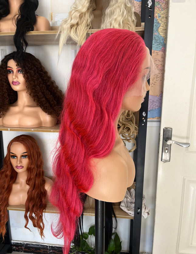 Human Hair Wig 12A Body Wave pink color