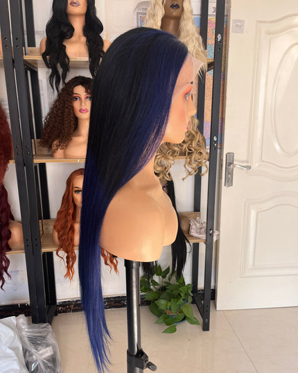 Human Hair Wig 12A straight ombre black/ dark blue color