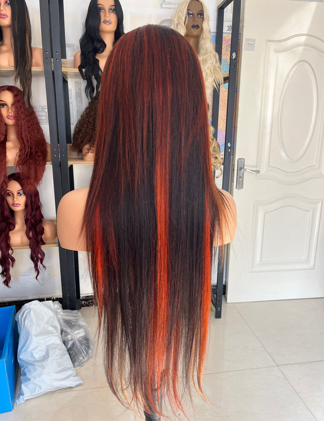 Human Hair Wig 12A straight highlight 1b/30 color