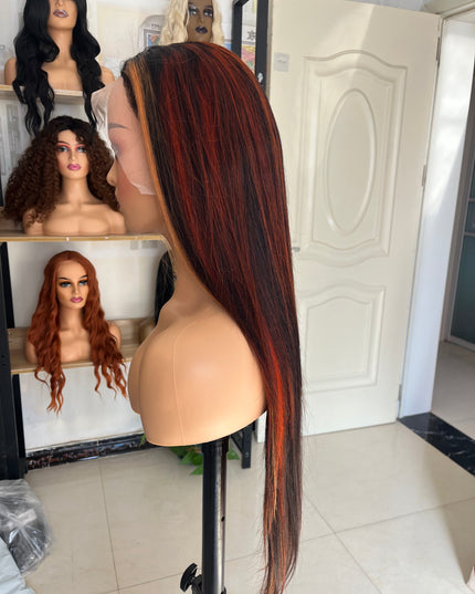Human Hair Wig 12A straight highlight 1b/30 color