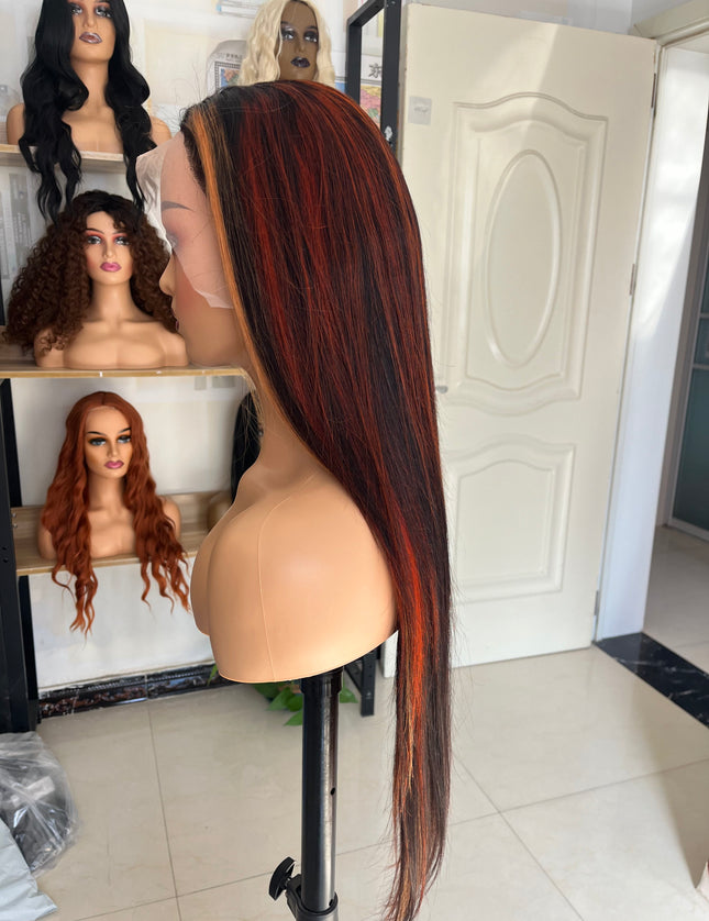 Human Hair Wig 12A straight highlight 1b/30 color