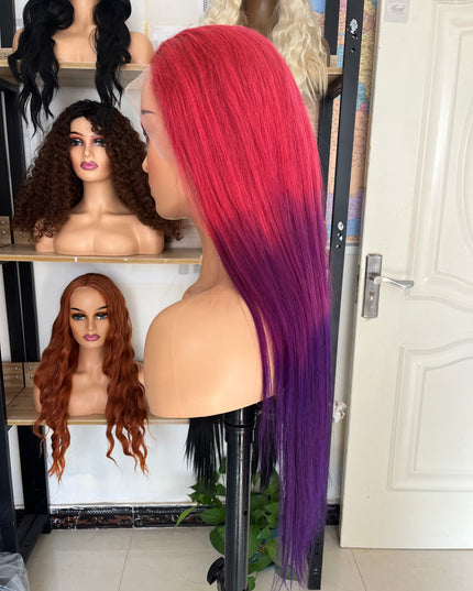 Human Hair Wig 12A straight ombre Pink and Purple color
