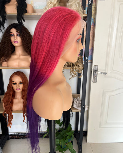 Human Hair Wig 12A straight ombre Pink and Purple color