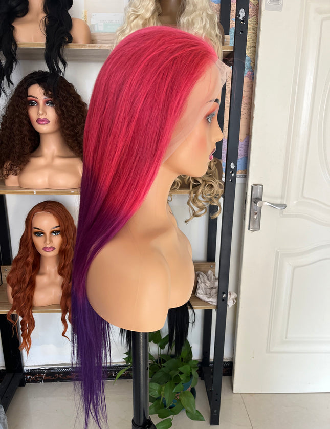 Human Hair Wig 12A straight ombre Pink and Purple color