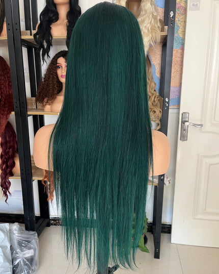 Human Hair Wig 12A straight green color