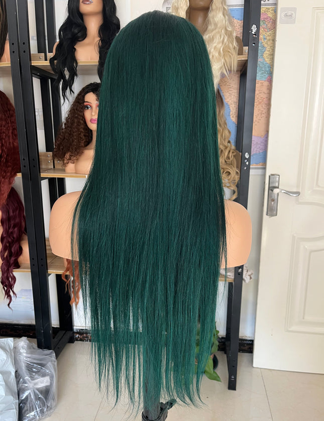 Human Hair Wig 12A straight green color