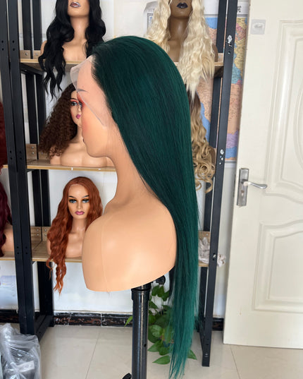 Human Hair Wig 12A straight green color