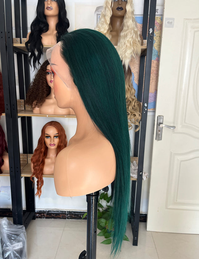 Human Hair Wig 12A straight green color