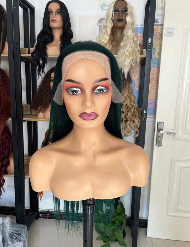 Human Hair Wig 12A straight green color