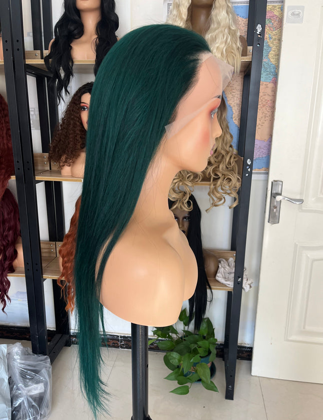 Human Hair Wig 12A straight green color