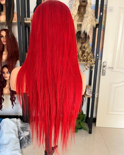 Human Hair Wig 12A straight red color
