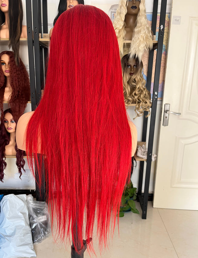 Human Hair Wig 12A straight red color