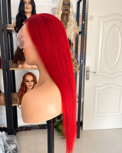 Human Hair Wig 12A straight red color