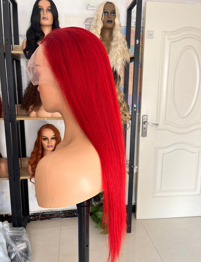 Human Hair Wig 12A straight red color