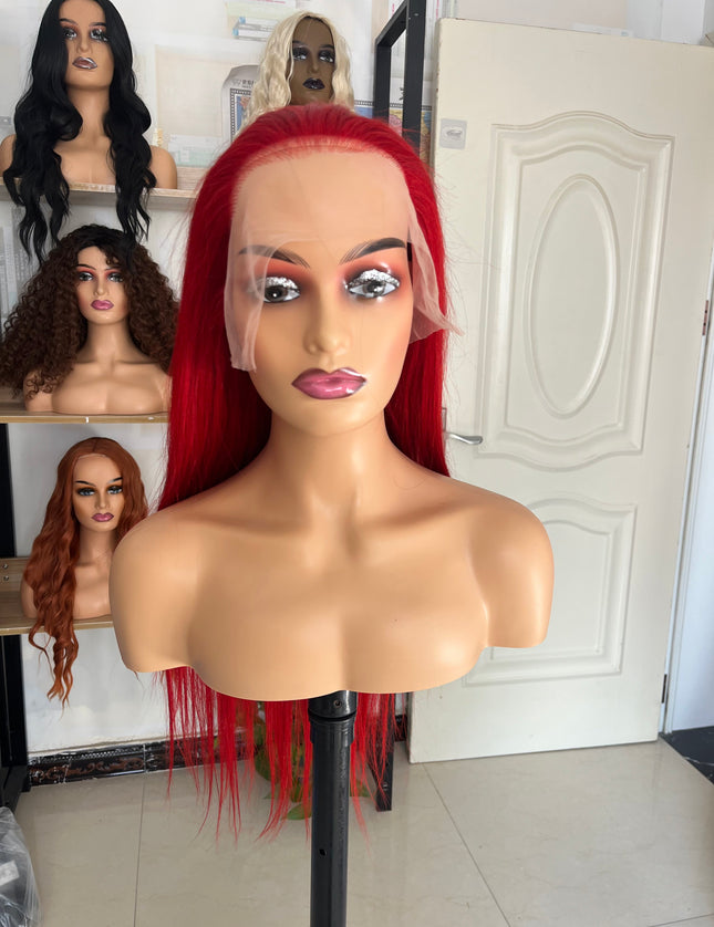 Human Hair Wig 12A straight red color