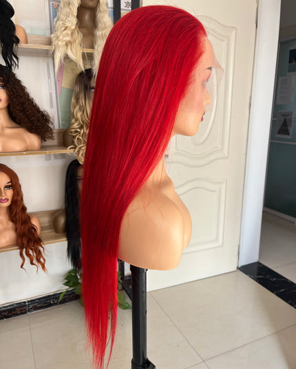 Human Hair Wig 12A straight red color