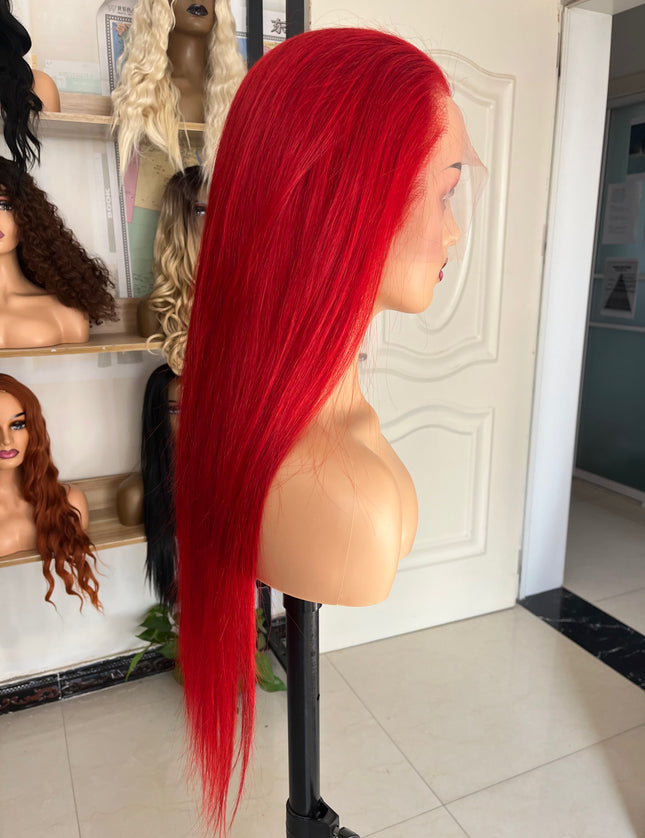 Human Hair Wig 12A straight red color