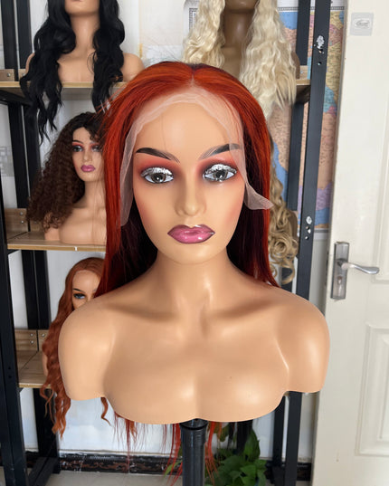 Human Hair Wig 12A straight ombre highlight brown 350