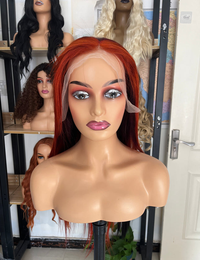 Human Hair Wig 12A straight ombre highlight brown 350