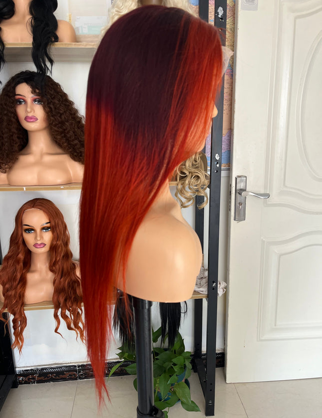 Human Hair Wig 12A straight ombre highlight brown 350