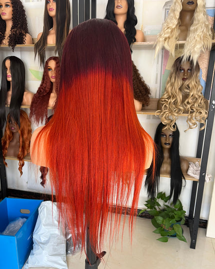 Human Hair Wig 12A straight ombre highlight brown 350