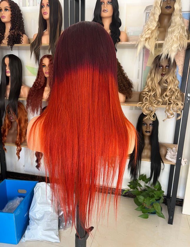 Human Hair Wig 12A straight ombre highlight brown 350