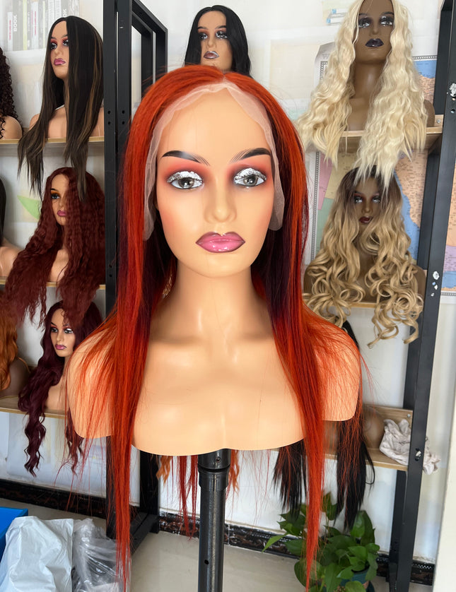 Human Hair Wig 12A straight ombre highlight brown 350