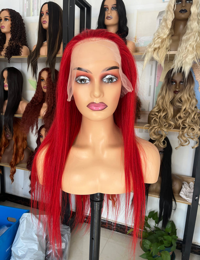 Human Hair Wig 12A straight red color