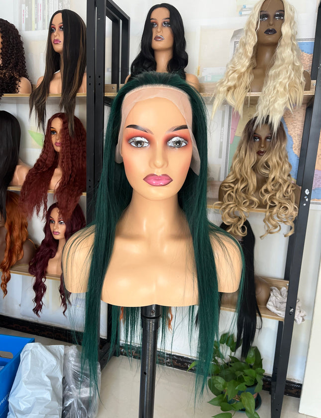Human Hair Wig 12A straight green color
