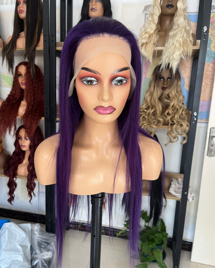 Human Hair Wig 12A straight -Purple color