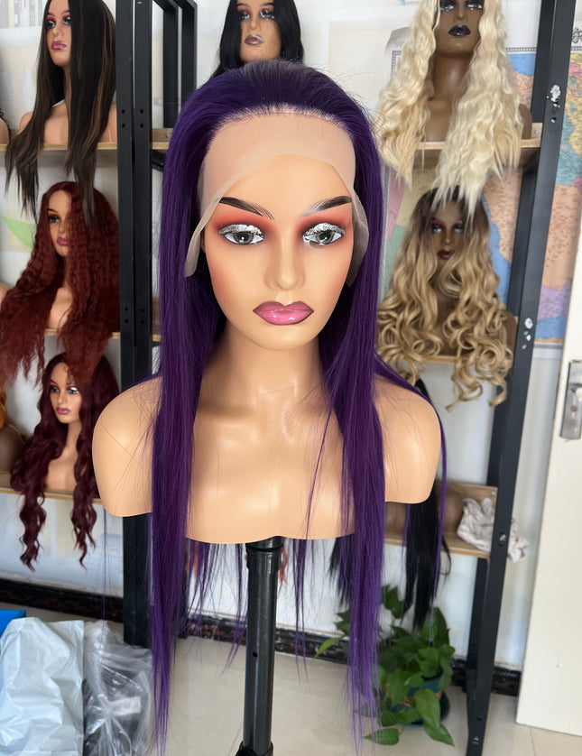 Human Hair Wig 12A straight -Purple color