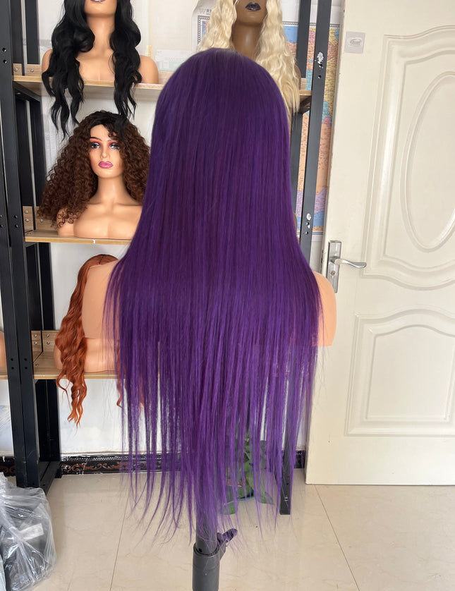 Human Hair Wig 12A straight -Purple color
