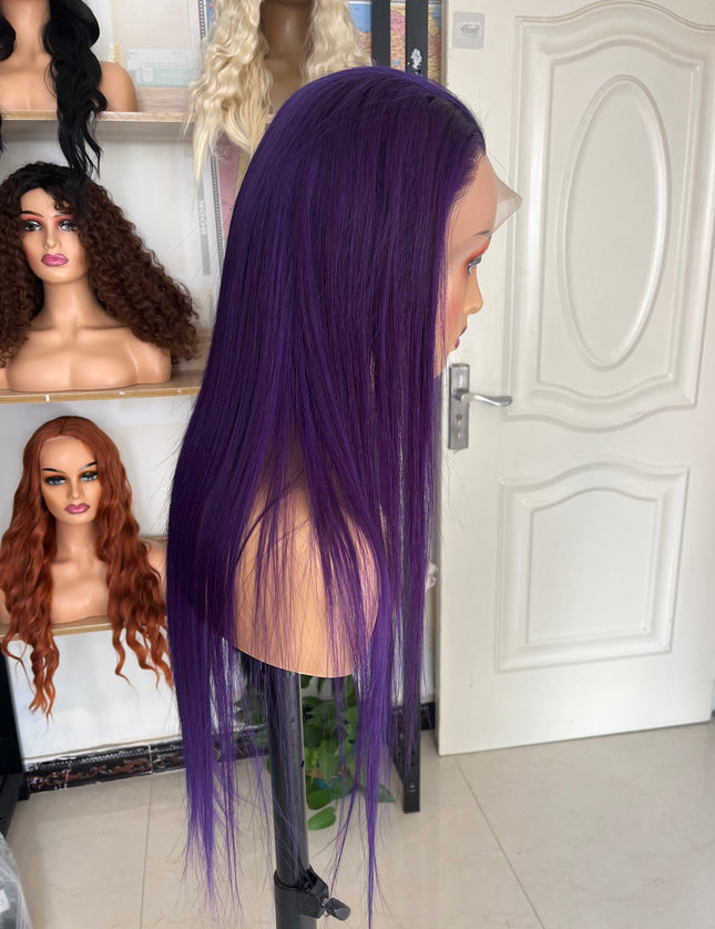 Human Hair Wig 12A straight -Purple color