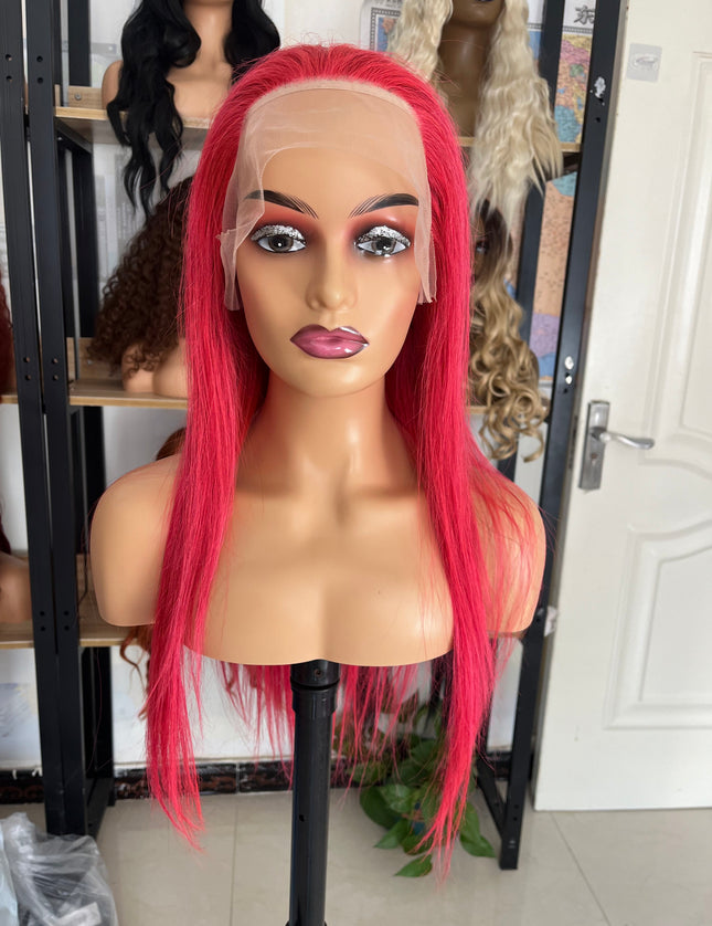 Human Hair Wig 12A straight pink color