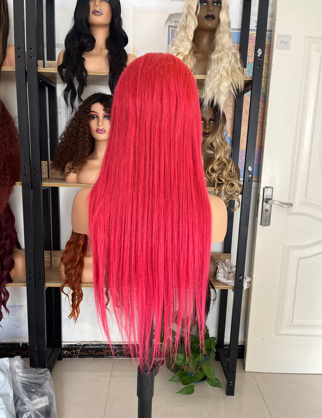 Human Hair Wig 12A straight pink color