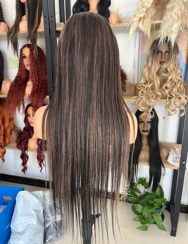 Human Hair Wig 12A straight mixed color 1b/30 color