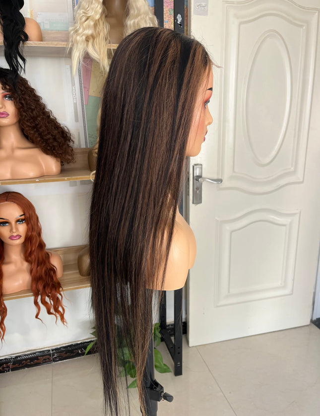 Human Hair Wig 12A straight mixed color 1b/30 color