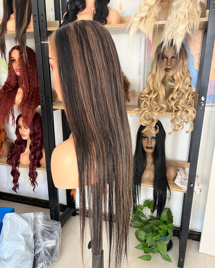 Human Hair Wig 12A straight mixed color 1b/30 color