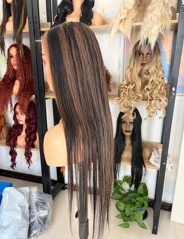 Human Hair Wig 12A straight mixed color 1b/30 color